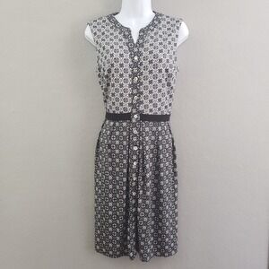 Madison Leigh Womens 8 Sleeveless Button Front Dress Black White Career Classic